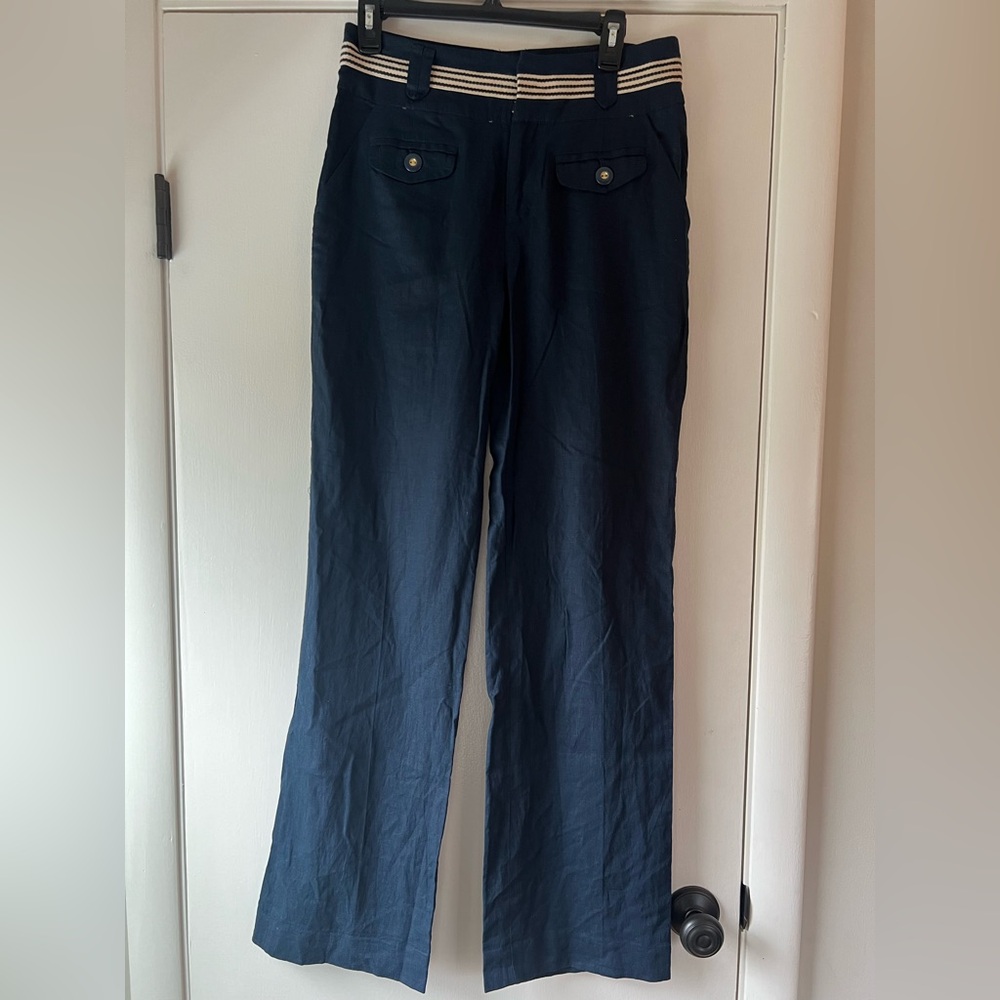 Anthropologie Elevenses Straight Leg Chino Pants Navy Blue Patch Pocket Size 8